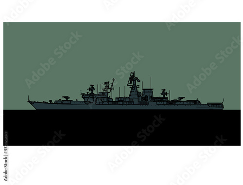Project 1134B Berkut B. Soviet navy Kara class anti-submarine cruiser. Vector image for illustrations and infographics. 