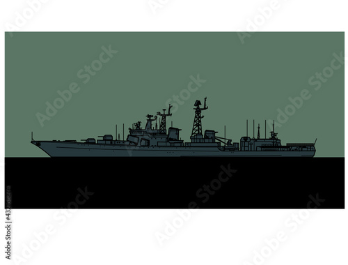 Project 1155 Fregat. Soviet navy Udaloy class destroyers and asw frigate. Vector image for illustrations and infographics.