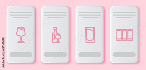Set line Wine glass, bottle with, Shot and . White rectangle button. Vector