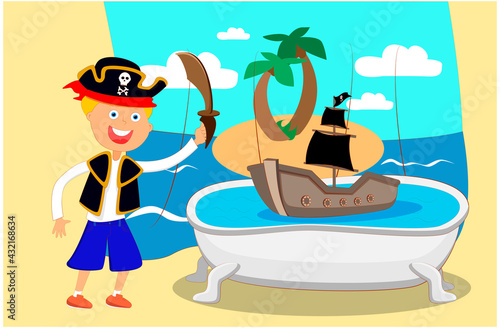 illustration playing pirates in the bathtub