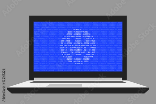 Open laptop with happy smiling face icon made from binary symbols