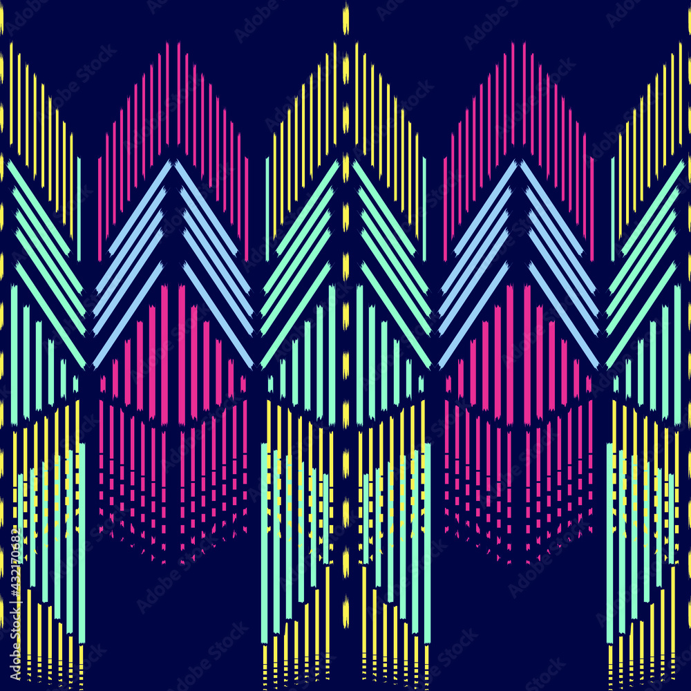 Ikat seamless pattern as cloth, curtain, textile design, wallpaper, surface texture background. Vector EPS10 Ikat seamless pattern as cloth, curtain, textile design, wallpaper, surface texture background. Vector EPS10