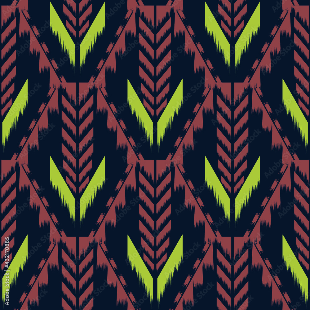 Ikat seamless pattern as cloth, curtain, textile design, wallpaper, surface texture background. Vector EPS10 Ikat seamless pattern as cloth, curtain, textile design, wallpaper, surface texture background. Vector EPS10