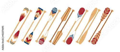 Canoe oars set in flat style, vector