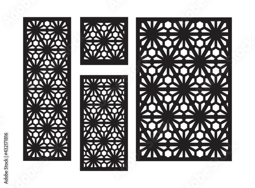 Modern flowers cnc pattern. Decorative panel, screen,wall. Vector cnc panel for laser cutting. Template for interior partition, room divider, privacy fence