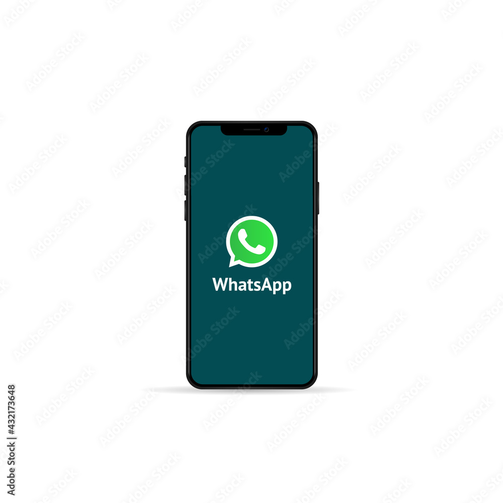 Whatsapp interface logo on a iphone 12 pro screen. Editorial vector. Kyiv,  Ukraine - May 6, 2021 Векторный объект Stock | Adobe Stock