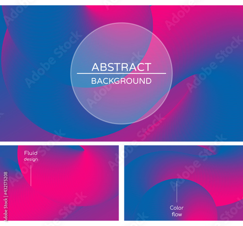 Abstract geometric blue nad pink vector background with 3d twisted liquid shape. Set of colorful design templates with fluid shapes.
