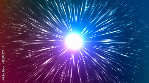 Vector illustration of faster than light (FTL) interstellar or intergalactic travel. Speed of light and hyperspace.