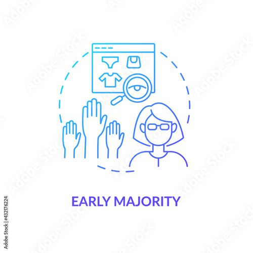 Early majority concept icon. Product adopters category idea thin line illustration. Average social status. Mass market appeal. Making adoption decisions. Vector isolated outline RGB color drawing