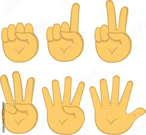 Vector illustration of hands counting to number five
