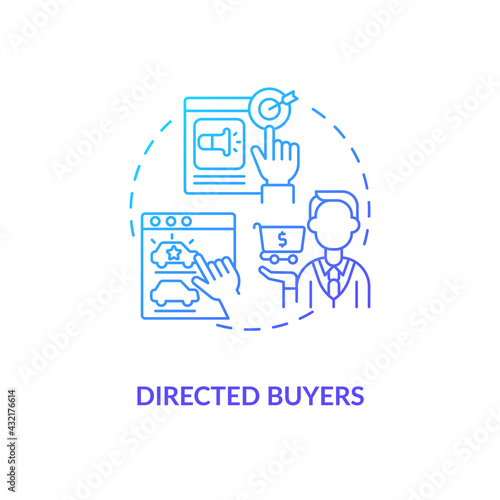 Directed buyers concept icon. Internet consumer behavior idea thin line illustration. Brokers, cybermediaries. Comparable analysis. Focus on goal. Vector isolated outline RGB color drawing