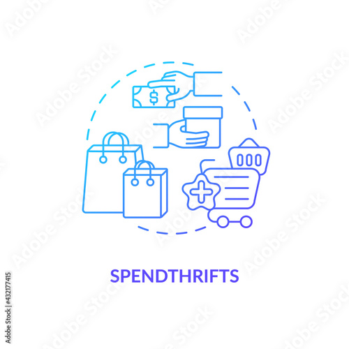 Spendthrifts concept icon. Buyers type idea thin line illustration. Lacking self-control in shopping. Associating high price tags with quality and luxury. Vector isolated outline RGB color drawing