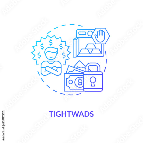 Tightwads concept icon. Tight-fisted consumer idea thin line illustration. Spending money to essential needs. Discounts, coupons. Living frugal lifestyle. Vector isolated outline RGB color drawing