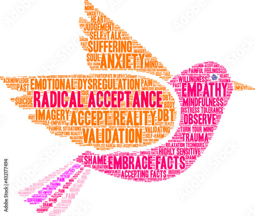 Radical Acceptance Word Cloud on a white background. 