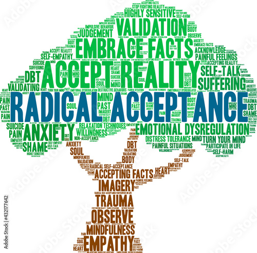 Radical Acceptance Word Cloud on a white background. 