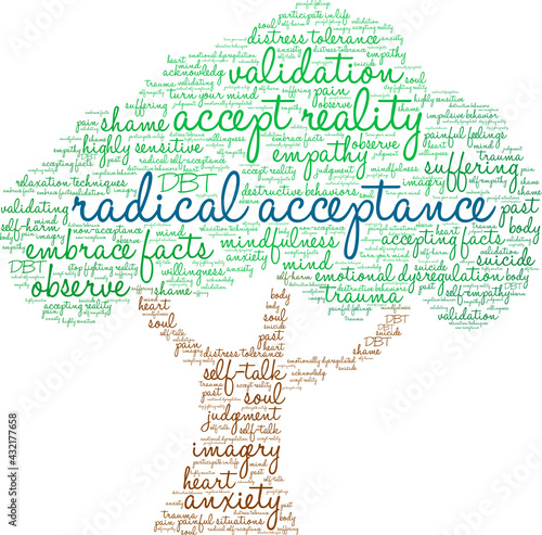Radical Acceptance Word Cloud on a white background. 