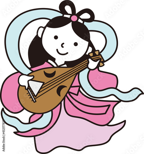 Vector illustration of Benzaiten playing the pipa