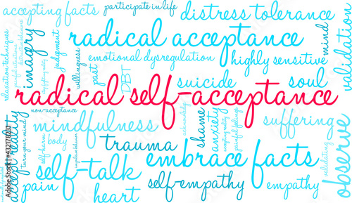 Radical Self-Acceptance Word Cloud on a white background. 