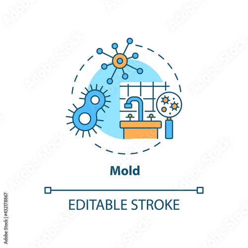 Mold concept icon. Indoor air pollution idea thin line illustration. Molds growth in building. Dampness, humidity, condensation. Vector isolated outline RGB color drawing. Editable stroke