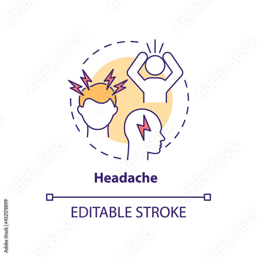 Headache concept icon. Air pollution disease symptom idea thin line illustration. Migraines triggers. Increased severity, frequency. Vector isolated outline RGB color drawing. Editable stroke