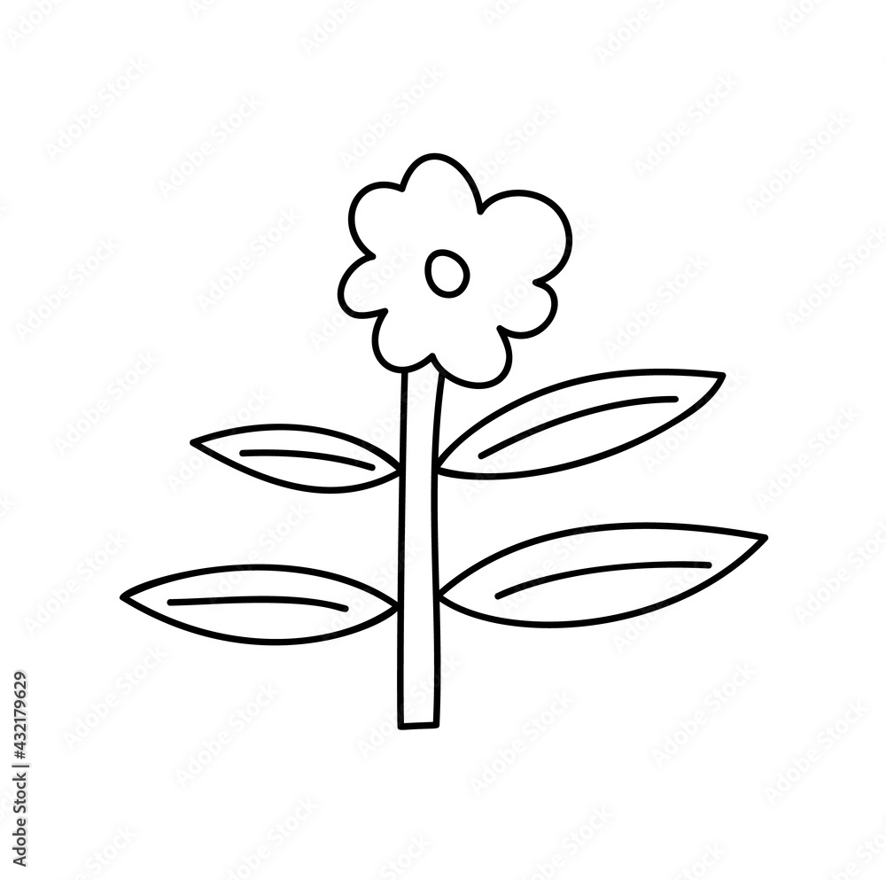 Vector stylized spring flower with monoline. Scandinavian illustration art element. Decorative summer floral image for greeting Valentine card or poster, holiday banner Vector stylized spring flower with monoline. Scandinavian illustration art element. Decorative summer floral image for greeting Valentine card or poster, holiday banner