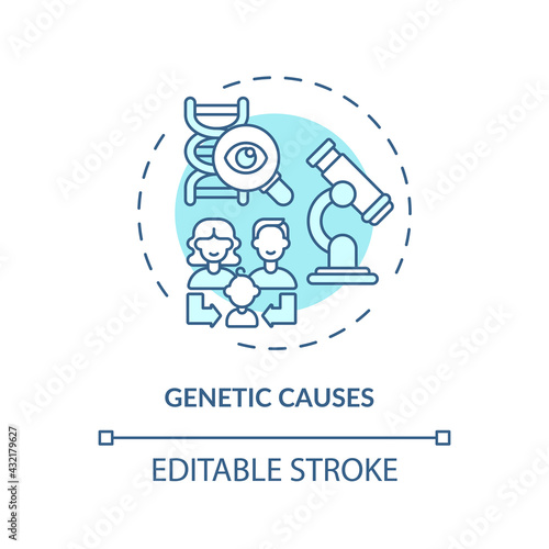 Genetic causes concept icon. Hearing loss idea thin line illustration. Inheritance. Family generation. Damage to structures in inner ear. Vector isolated outline RGB color drawing. Editable stroke
