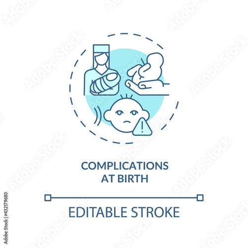 Complications at birth concept icon. Hearing loss cause idea thin line illustration. Maternal diabetes. Baby health and development. Vector isolated outline RGB color drawing. Editable stroke