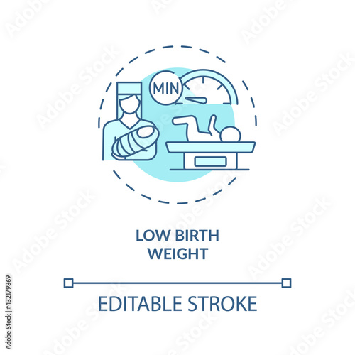 Low birthweight concept icon. Congenital hearing loss cause idea thin line illustration. Hard gaining weight. Speech problems. Vector isolated outline RGB color drawing. Editable stroke