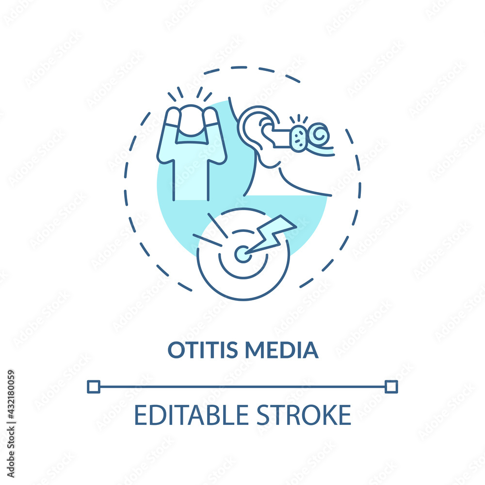 Otitis media concept icon. Acquired hearing loss idea thin line illustration. Acute pain. Viral upper respiratory tract infection. Vector isolated outline RGB color drawing. Editable stroke Otitis media concept icon. Acquired hearing loss idea thin line illustration. Acute pain. Viral upper respiratory tract infection. Vector isolated outline RGB color drawing. Editable stroke
