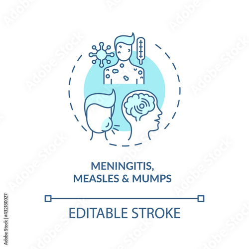 Meningitis, measles and mumps concept icon. Acquired hearing loss idea thin line illustration. Infection spreading to ear cochlea. Vector isolated outline RGB color drawing. Editable stroke