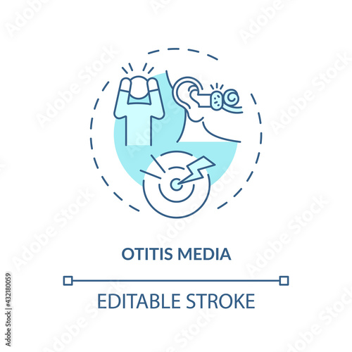 Otitis media concept icon. Acquired hearing loss idea thin line illustration. Acute pain. Viral upper respiratory tract infection. Vector isolated outline RGB color drawing. Editable stroke