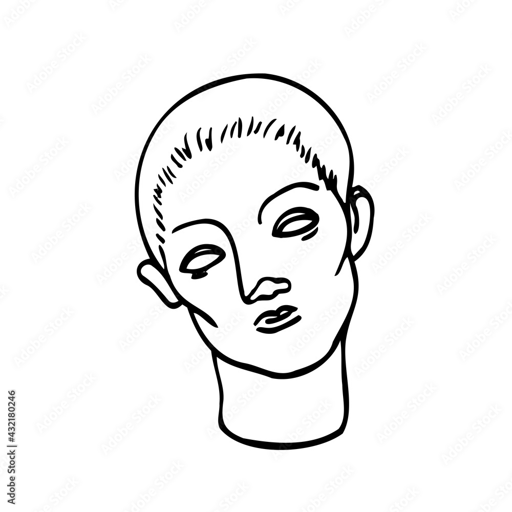 female face in antique style - doodle black ink drawing. female antique bust concept, female head sculpture female face in antique style - doodle black ink drawing. female antique bust concept, female head sculpture