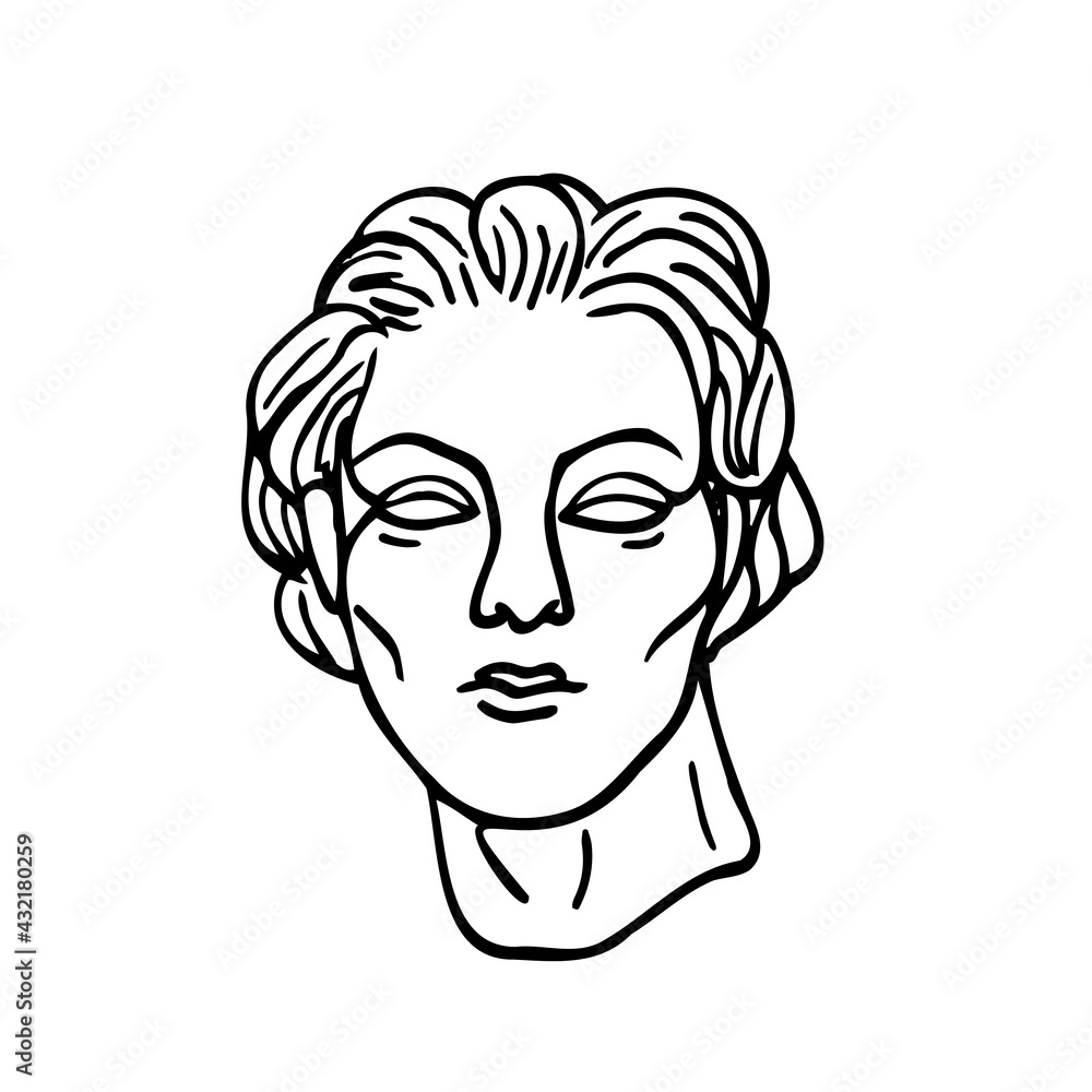 portrait of a woman with hairstyle in ancient style - one line vector drawing. female head antique sculpture of woman vector doodle drawing portrait of a woman with hairstyle in ancient style - one line vector drawing. female head antique sculpture of woman vector doodle drawing