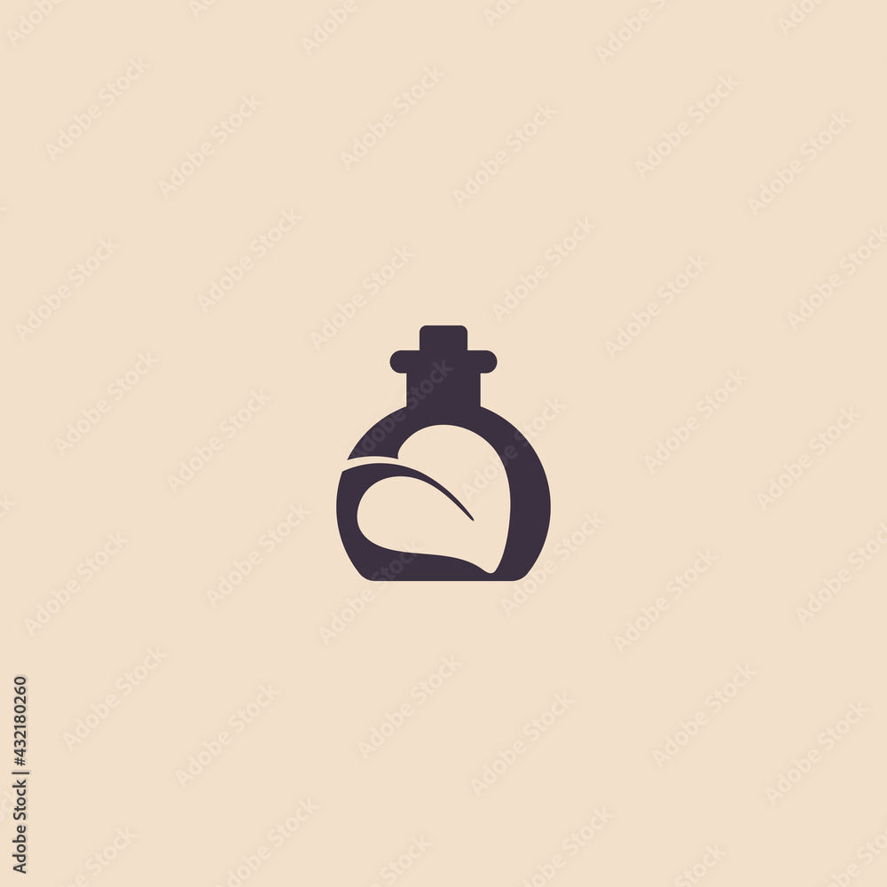 Obraz premium Liquid or serum bottle logo made from natural, organic products. Advertising of injection cosmetology. Design of cosmetics from natural and organic products.Vector illustration. Flat design..