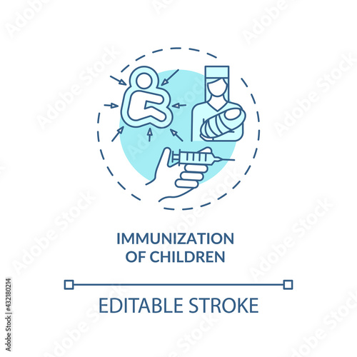 Children immunization concept icon. Hearing loss prevention idea thin line illustration. Preventing mumps and measles. Inoculation. Vector isolated outline RGB color drawing. Editable stroke