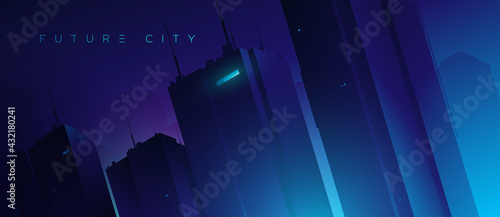 Futuristic night city. Cyberpunk and retro wave style illustration