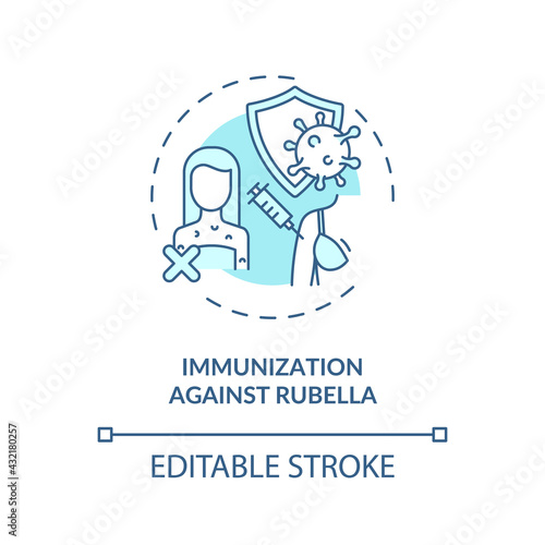 Immunization against rubella concept icon. Hearing loss prevention idea thin line illustration. Fighting against chickenpox, measles. Vector isolated outline RGB color drawing. Editable stroke