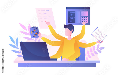 Multitasking man in office