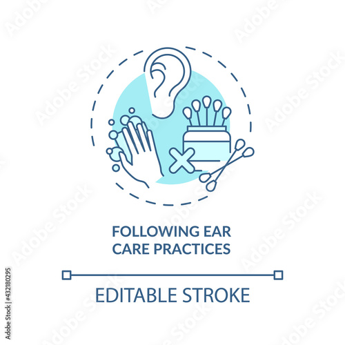 Following ear care practices concept icon. Hearing loss prevention idea thin line illustration. Softening earwax and removal. Vector isolated outline RGB color drawing. Editable stroke