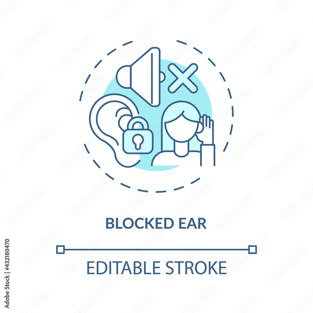 Blocked ear concept icon. Top ear condition idea thin line illustration