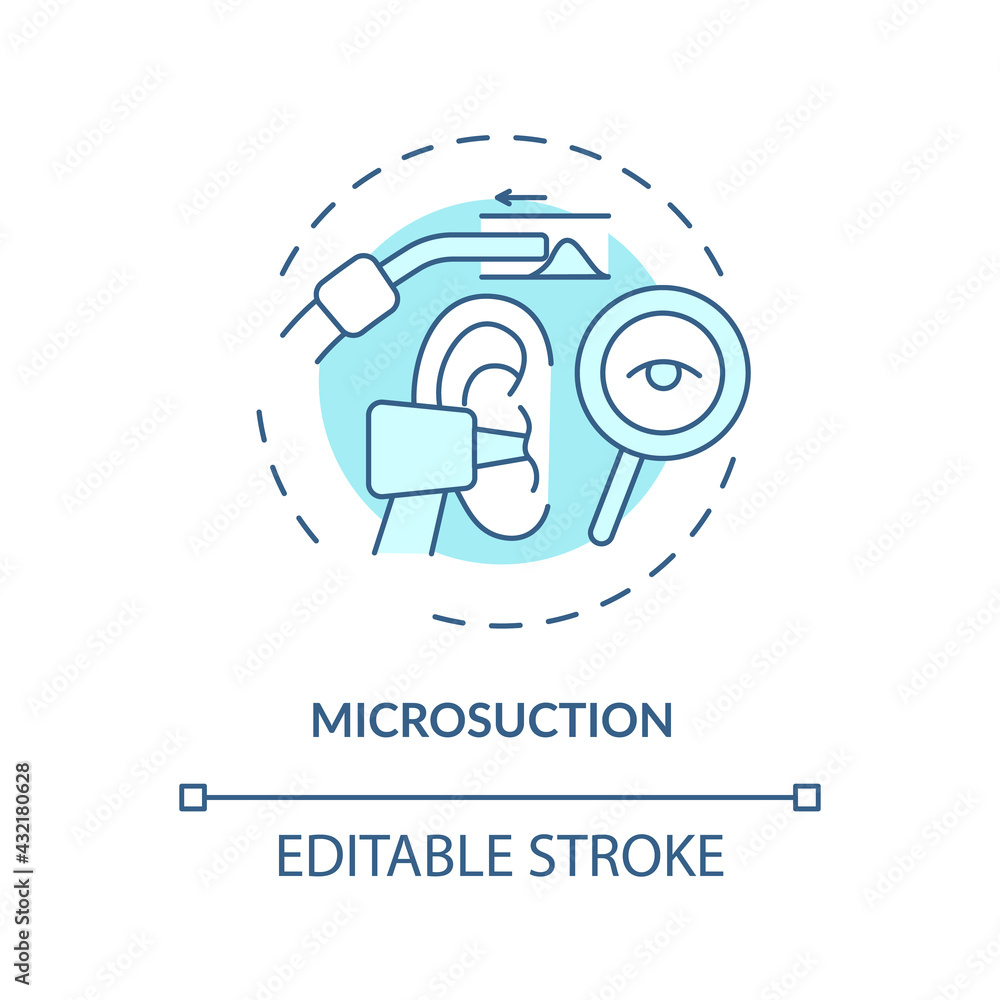 Microsuction concept icon. Ear hygiene method idea thin line illustration. Earwax removal. Using microscopic vision, magnifying glasses. Vector isolated outline RGB color drawing. Editable stroke Microsuction concept icon. Ear hygiene method idea thin line illustration. Earwax removal. Using microscopic vision, magnifying glasses. Vector isolated outline RGB color drawing. Editable stroke