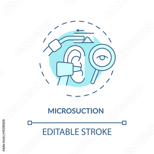 Microsuction concept icon. Ear hygiene method idea thin line illustration. Earwax removal. Using microscopic vision, magnifying glasses. Vector isolated outline RGB color drawing. Editable stroke