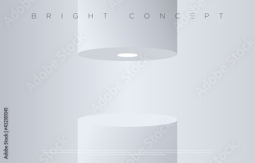 White geometrical shape podium floor concept. Minimalist bright room with pedestal for advertising design, website, presentation, wallpaper, winning celebration commercial etc. Vector EPS