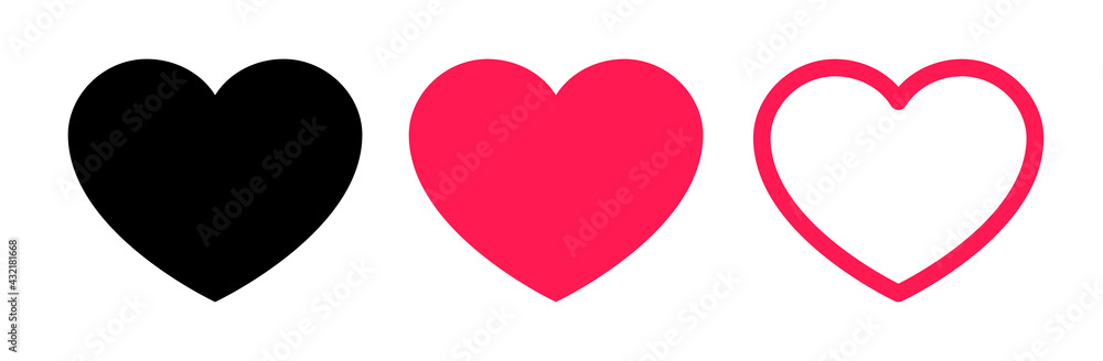  Collection of Flat Style Heart Illustration Vectors. Heart Symbol. Like Icon. 