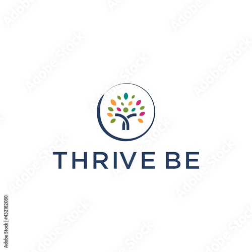 thrive logo design with letter T and leaf vector illustration