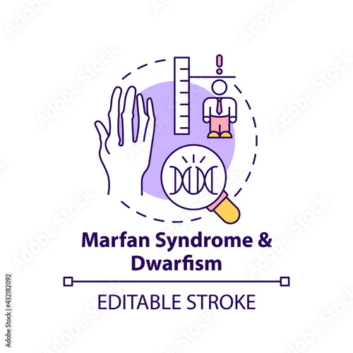 Marfan syndrome and dwarfism concept icon. Chromosome mutation. Health care. Genetic disorder idea thin line illustration. Vector isolated outline RGB color drawing. Editable stroke