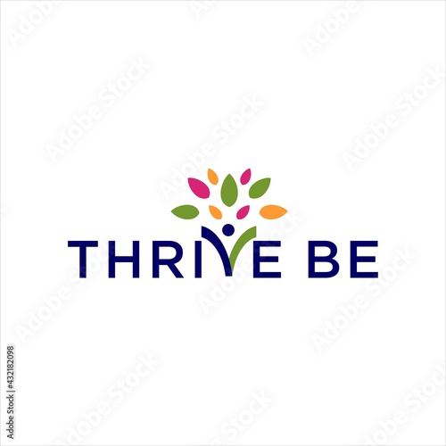 thrive logo design with letter T and leaf vector illustration