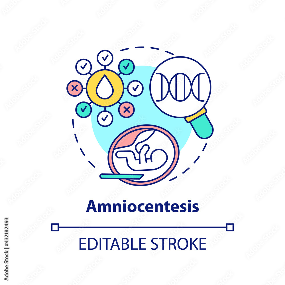 Amniocentesis concept icon. Testing uterus for fetus health. Medical