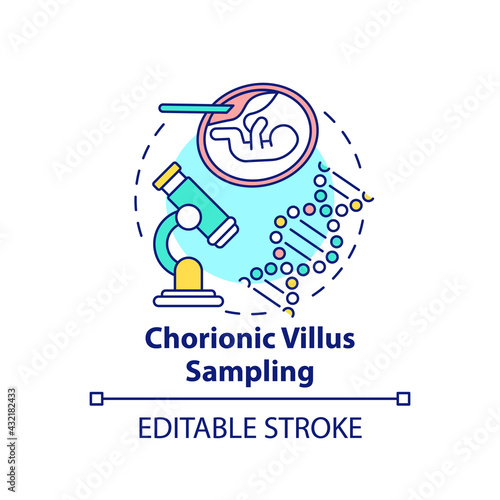 Chorionic villus sampling concept icon. CVS for prenatal testing. Genetic inheritance examination idea thin line illustration. Vector isolated outline RGB color drawing. Editable stroke