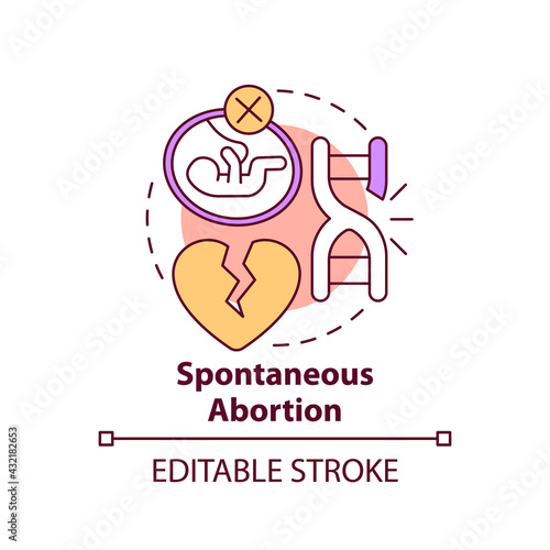Spontaneous abortion concept icon. Pregnancy loss. Miscarriage problem. Fetal death. Genetic disease idea thin line illustration. Vector isolated outline RGB color drawing. Editable stroke
